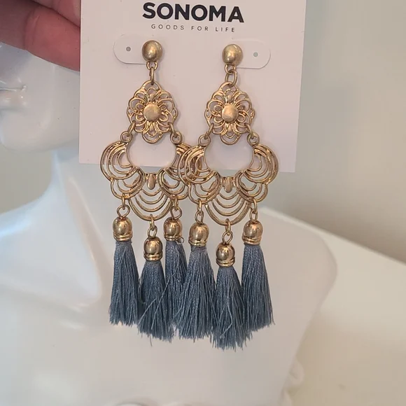 SONOMA long duster gold and gray earrings new - Picture 2 of 5